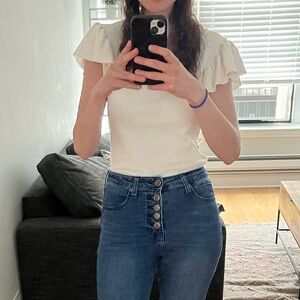 Elegant Cream Ruffle Sleeve Blouse